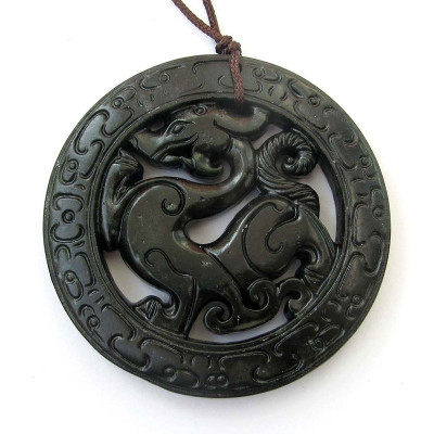 Ovalbuy Dark Color Jasper Stone Carved Dragon Amulet Pendant