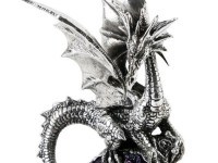 Silver Dragon Figurine with Purple Crystal
