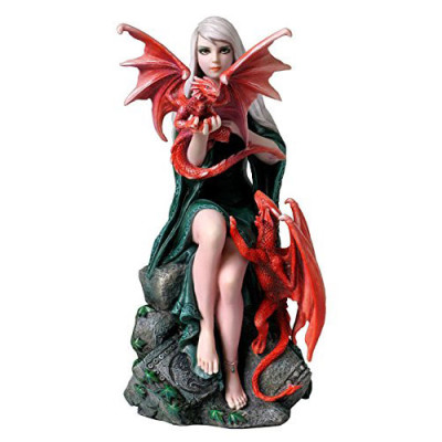 Anne Stokes Dragonkin Woman with Two Red Dragons Figurine