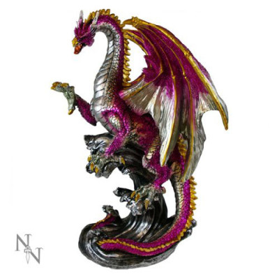 Large Purple and Gold Dragon Figurine - 31cm Tall