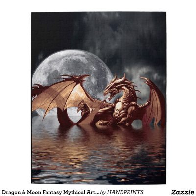 Dragon and Moon Fantasy Art Jigsaw Puzzle