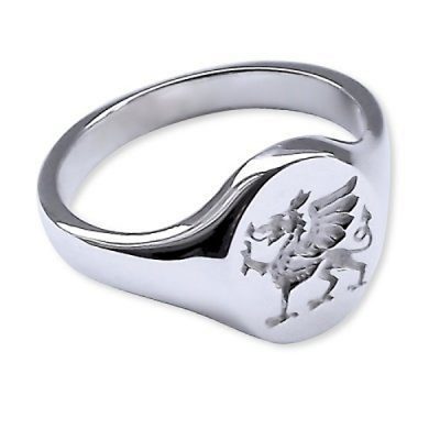 Sterling Silver Welsh Dragon Crest Signet Ring