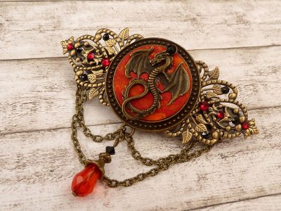 Handmade Dragon Hair Clip with Black and Red Crystals