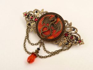 Handmade Dragon Hair Clip with Black and Red Crystals