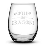 Hand Etched 'Mother of Dragons' Game of Thrones Wine Glass