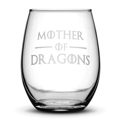 Hand Etched 'Mother of Dragons' Game of Thrones Wine Glass