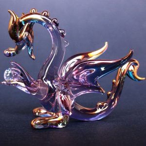 Hand Blown Glass Purple Dragon Figurine