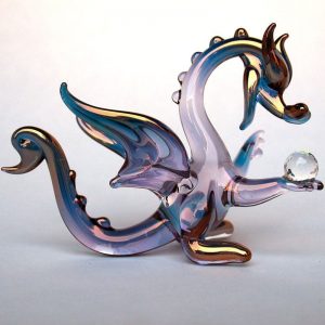 Hand Blown Glass Purple Dragon Figurine