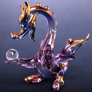 Hand Blown Glass Purple Dragon Figurine