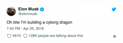 Elon Musk and his cyborg dragon tweet
