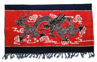 Red Background Chinese Batik Blue Dragon Painting Banner
