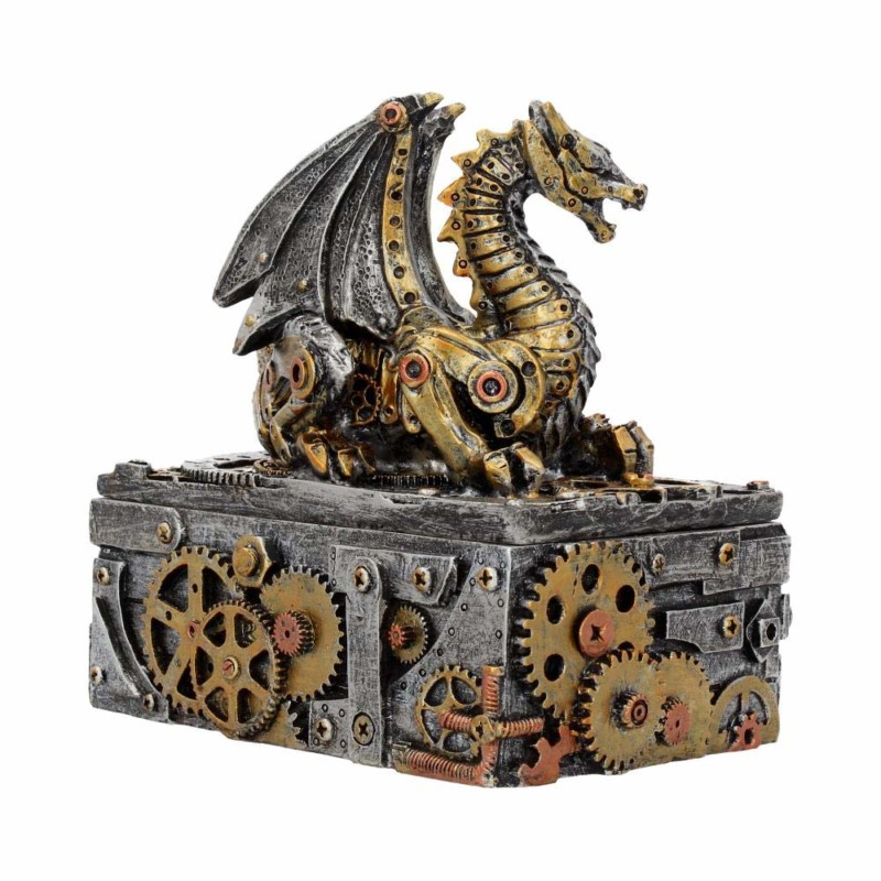 Steampunk Gears and Metal Dragon Jewelry Trinket Box Mythical Fantasy Decoration
