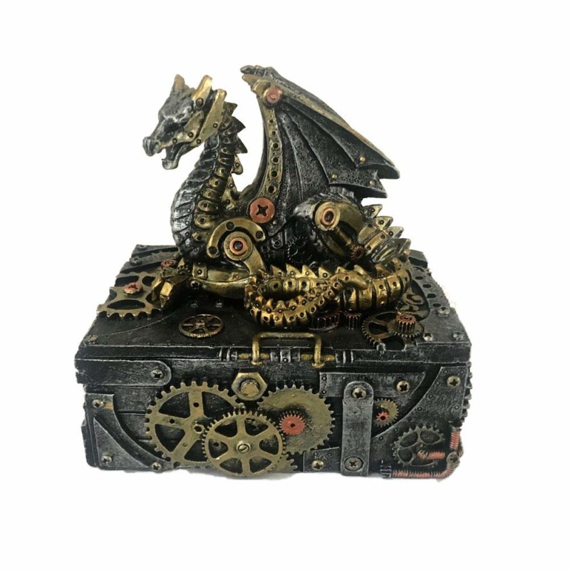 Ebros Bronzed Steampunk Cyborg Dragon Jewelry Box Figurine 4.5" Tall 
