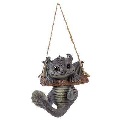 Grey Rocking Fantail Dragon Hanging Garden Ornament