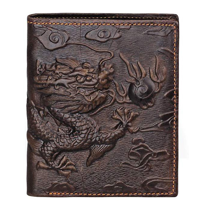 High Quality Genuine Leather Men Wallets Cool Dragon Warrior Printing Short Card Holder Purse Luxury