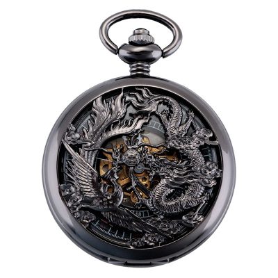 ManChDa Lucky Dragon & Phoenix Mechanical Pocket Watch with Chain