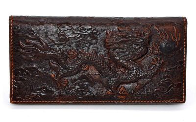 Men's Genuine Leather Dragon Wallet with Credit Card Holder - Large