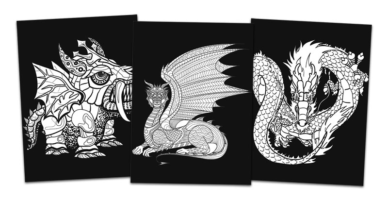 Dragon Coloring Book for Adults (Midnight Edition with Black Background)