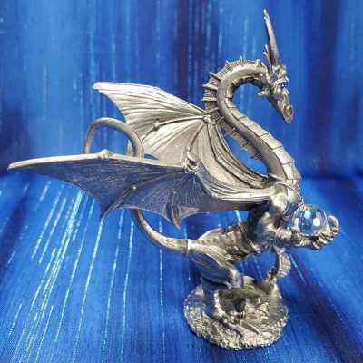 Pewter Dragon with Crystal Ball Figurine