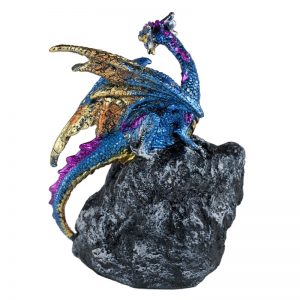 Metallic Blue Dragon on Geode Rock Figurine