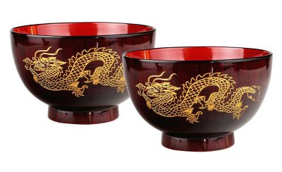 Two Chinese Jujube Wood Dragon Bowls