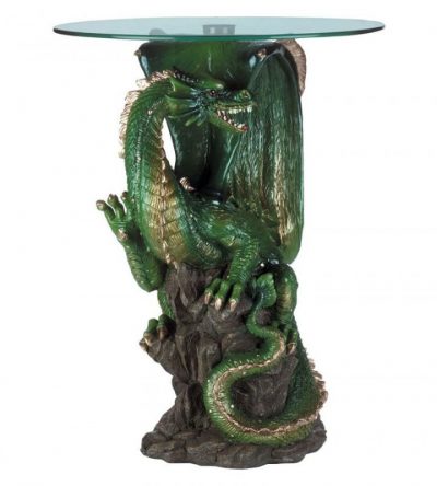 Green Dragon Statue Round Glass Top Table