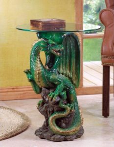 Green Dragon Statue Round Glass Top Table