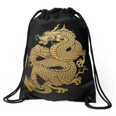 Traditional Asian Golden Dragon Drawstring Bag