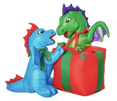 Inflatable Light Up Baby Dragons with Christmas Present