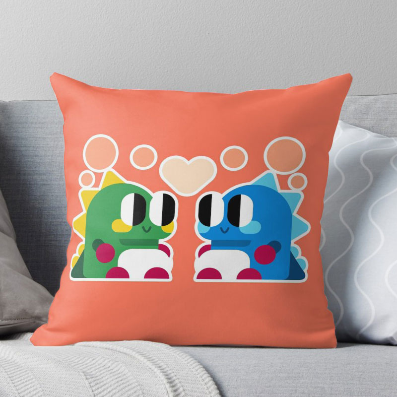 Bubble Bobble Love Throw Pillow by momodraws