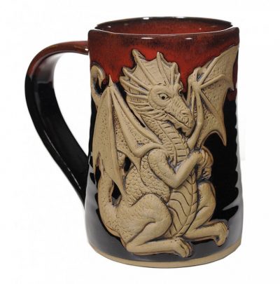 Ferocious Dragon - Red on Black - Handmade Pottery Mug