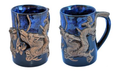 Blue Imperial Dragon Handmade Pottery Mug
