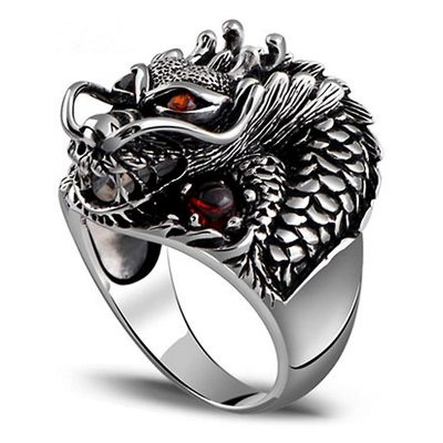 Jade Angel Jewelry - Men's Sterling Silver Dragon Ring