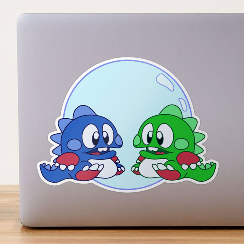 Retro Bubble Bobble Game Characters Sticker by Daves Art Book