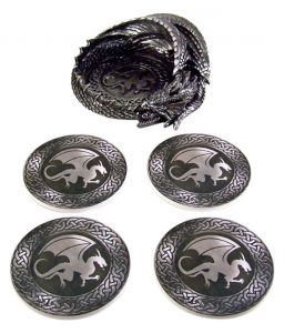 Set of 4 Dragon Coasters with Holder