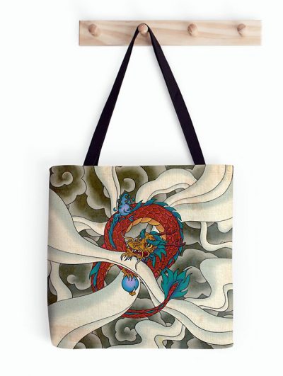 Asian Dragon with Magic Pearl Tote Bag - Minhwa Style