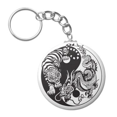 Dragon and Tiger Yin Yang Symbol Keychain