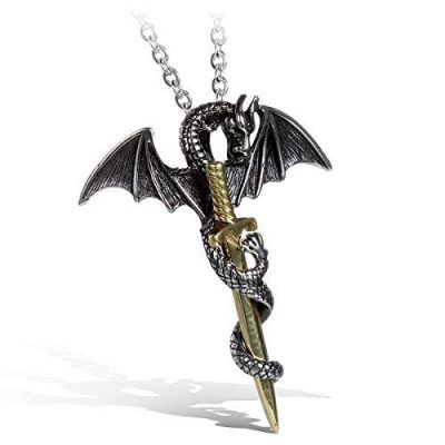 Men's Stainless Steel Dragon Sword Pendant Necklace