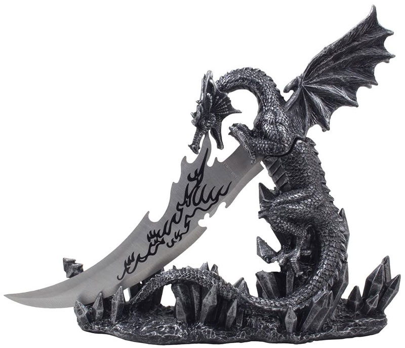 Mythical Guardian Dragon Knife on Display Stand