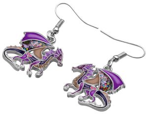 Fantasy Purple Enamel Dragon Earrings