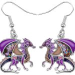 Fantasy Purple Enamel Dragon Earrings