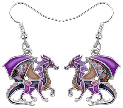 Fantasy Purple Enamel Dragon Earrings