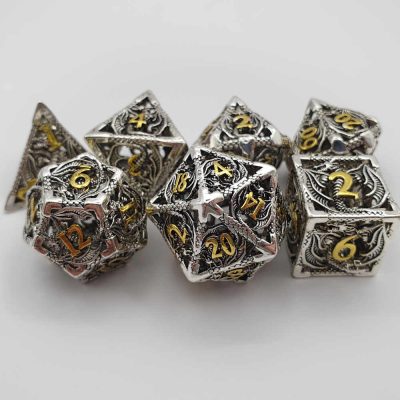 Hollow Silver & Gold Dragon Dice Set