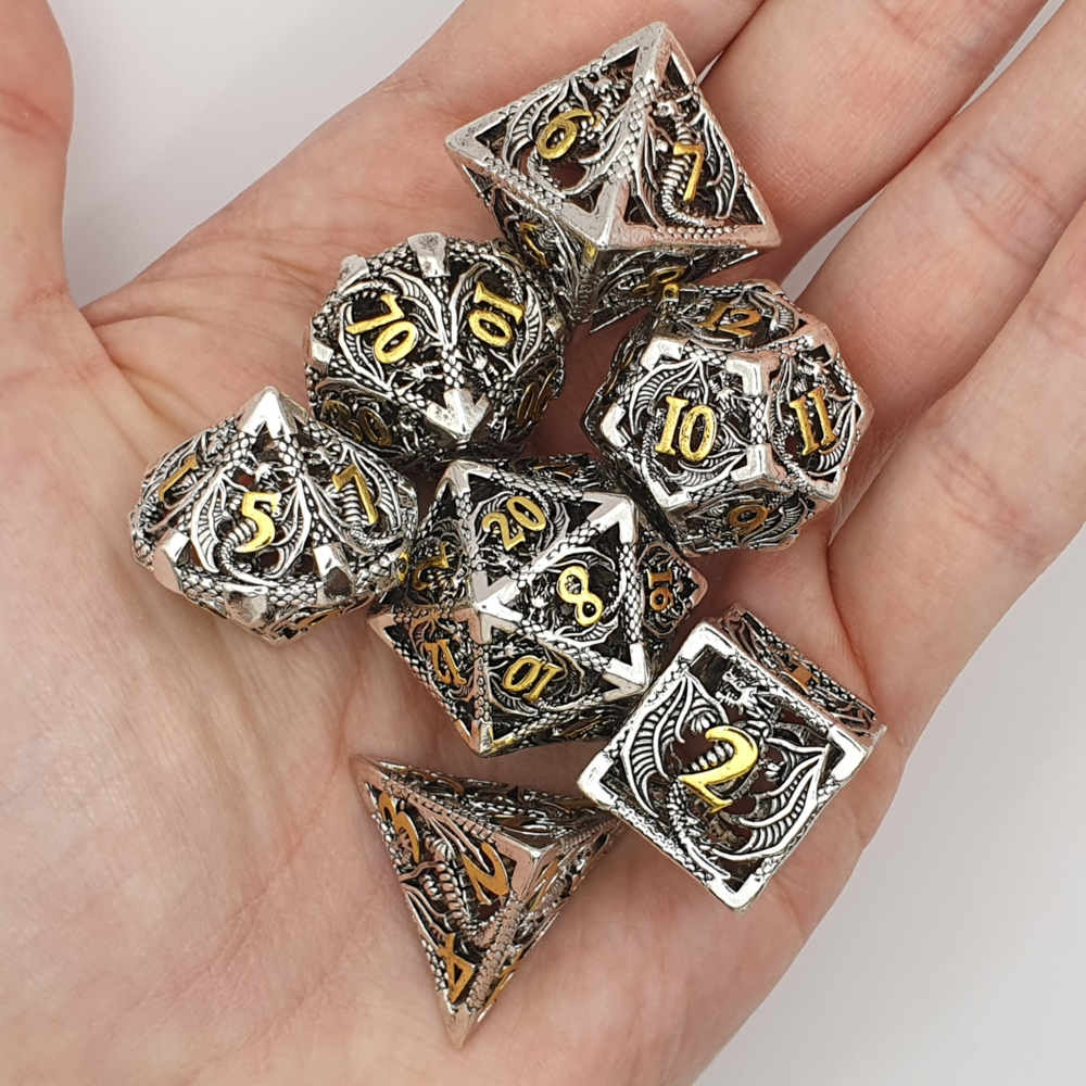 Hollow Silver & Gold Dragon Dice Set