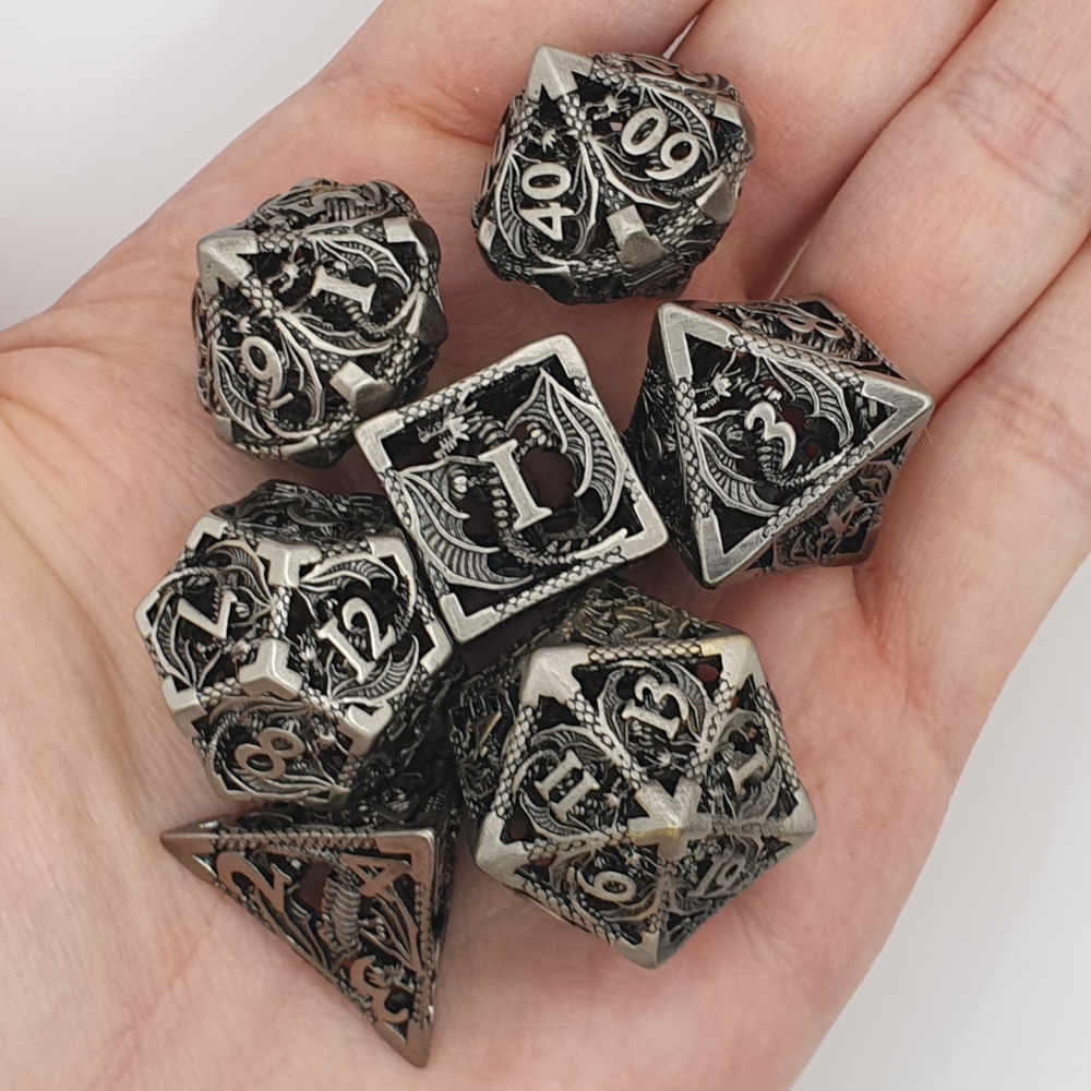 Hollow Silver Dragon Dice Set