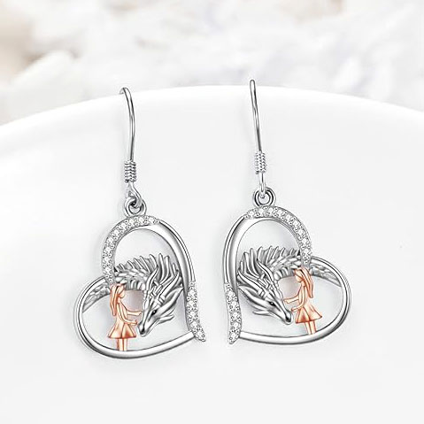 Sterling Silver Girl and Dragon Earrings