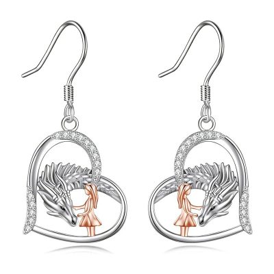 Sterling Silver Girl and Dragon Earrings