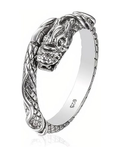 925 Sterling Silver Adjustable Unisex Dragon Ring
