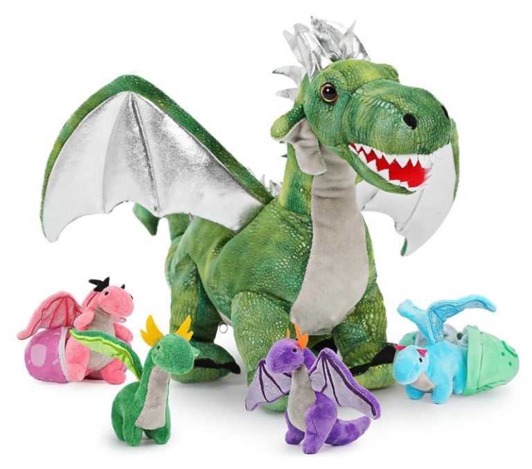 Silver and Green Dragon Teddy with Babies - Everything Dragon Shop