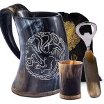 Viking Dragon Horn Mug with Shot Glass and Opener